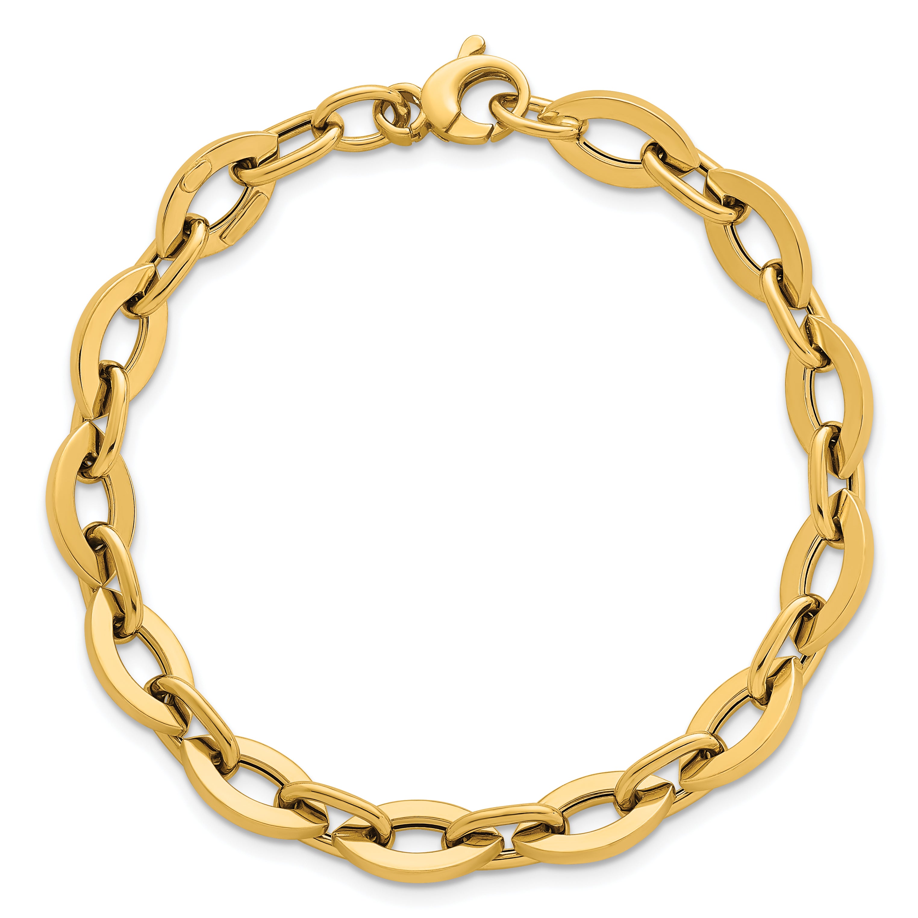 14k Polished Fancy Flat Cable Link 7.5 inch Bracelet