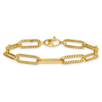 14k Polished and Twisted 6.4mm Paperclip Link 7.5 inch Bracelet