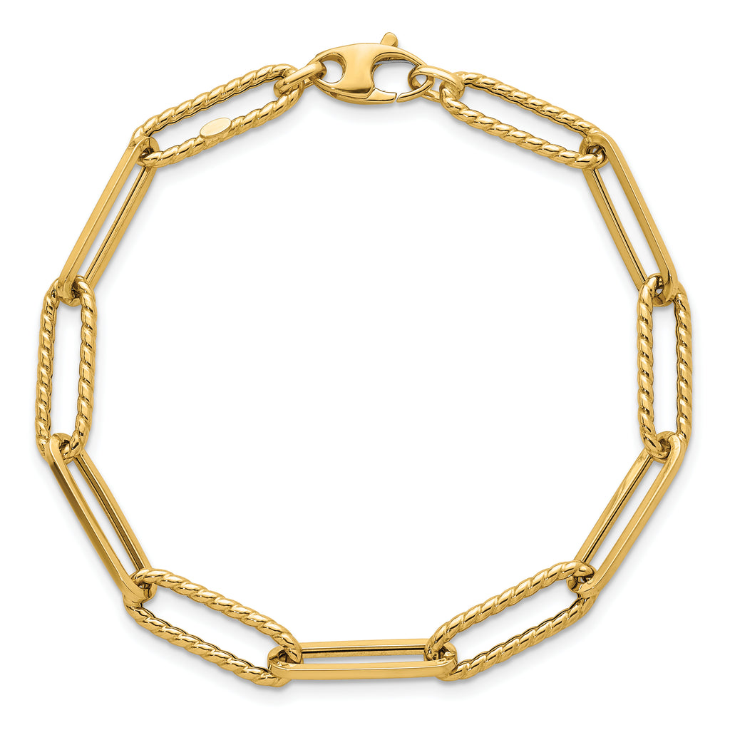 14k Polished and Twisted 6.4mm Paperclip Link 7.5 inch Bracelet