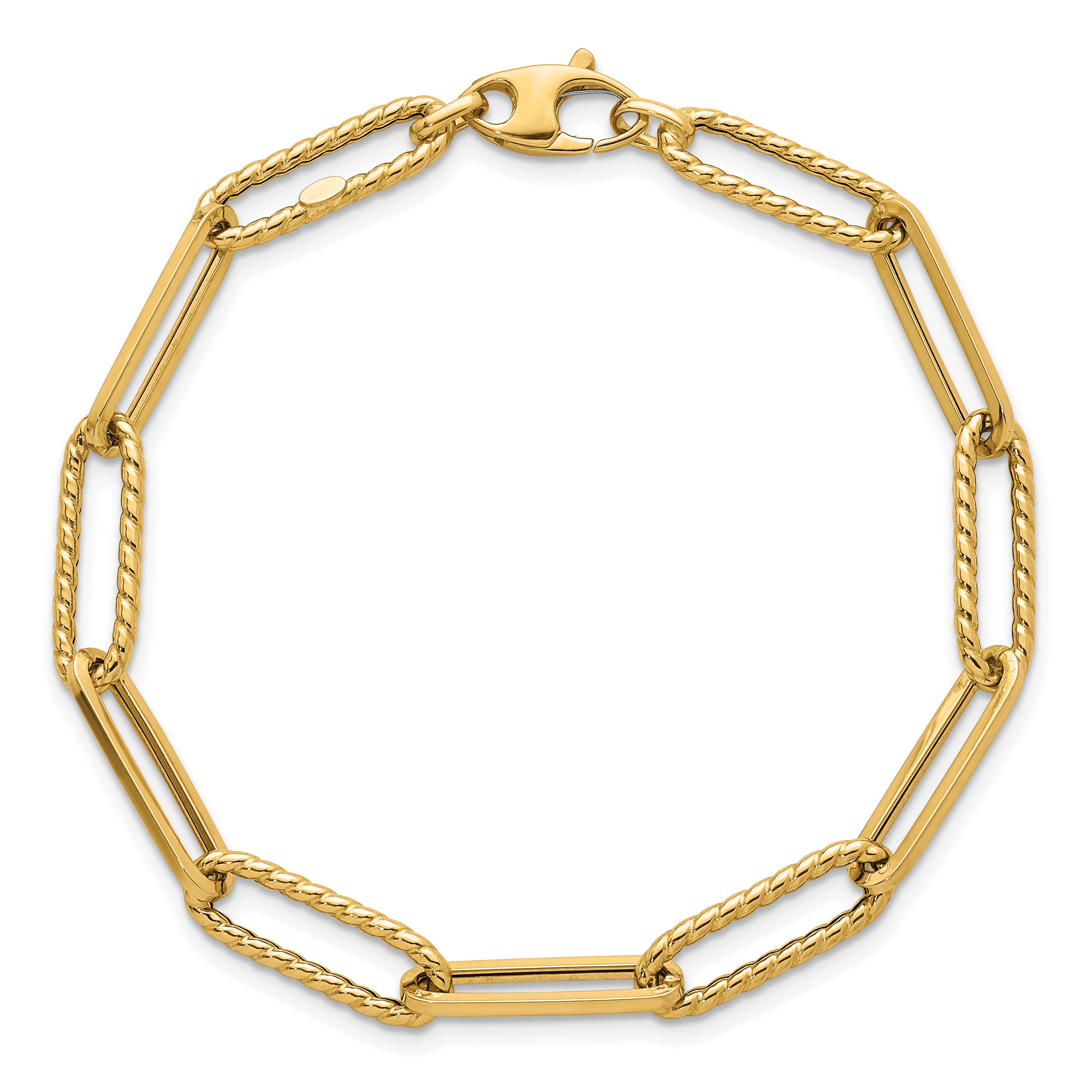 14k Polished and Twisted 6.4mm Paperclip Link 7.5 inch Bracelet