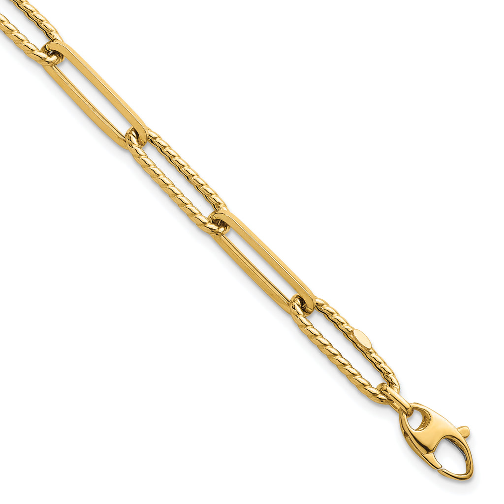 14k Polished and Twisted 6.4mm Paperclip Link 7.5 inch Bracelet