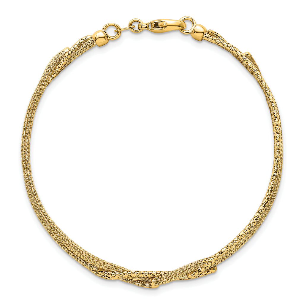14K Textured Woven Mesh Fancy 7.5 inch Bracelet