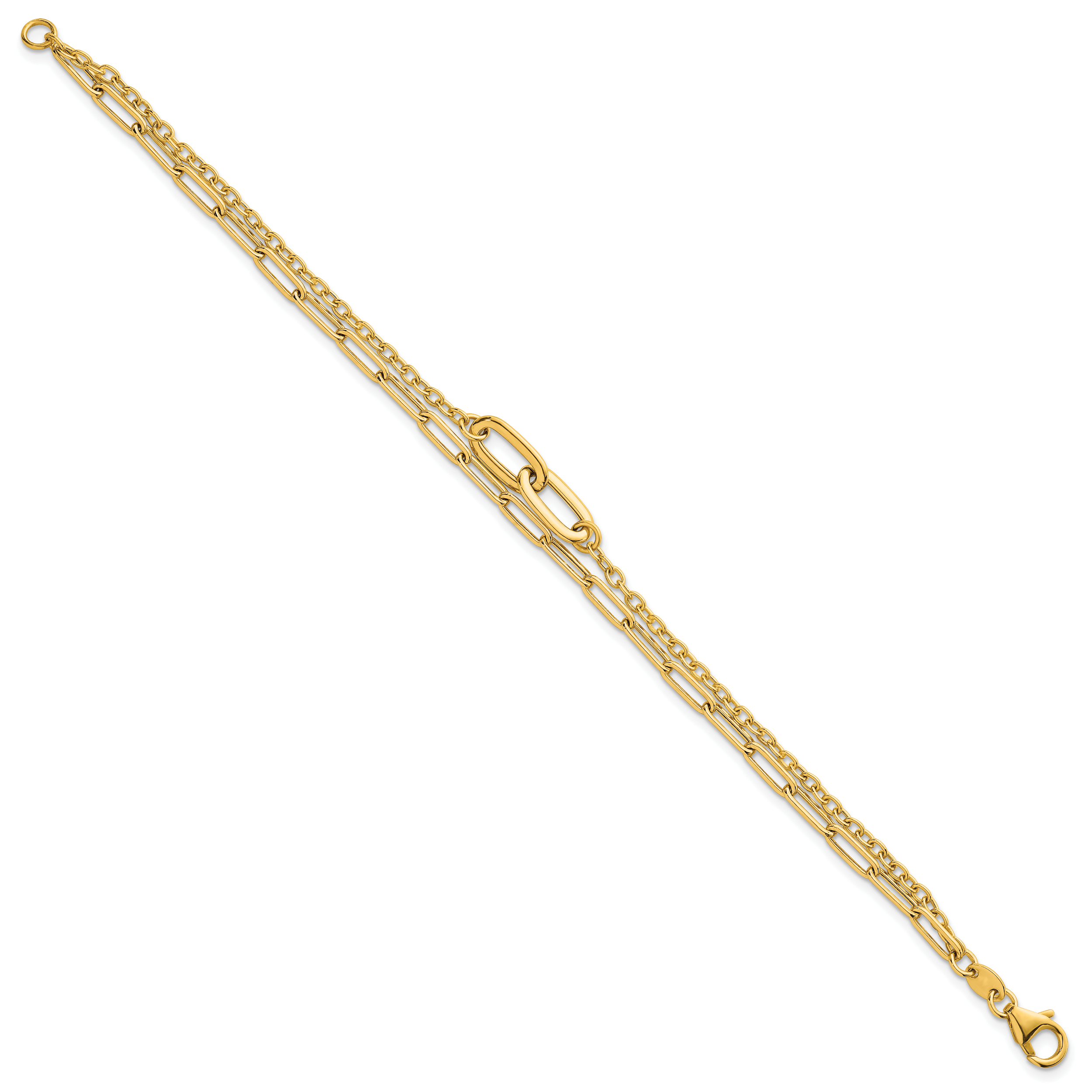 14k Polished Paperclip and Oval Cable Link Double Strand 7.5 inch Bracelet Secondary image