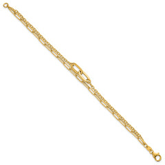 14k Polished Paperclip and Oval Cable Link Double Strand 7.5 inch Bracelet