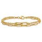 14k Polished Paperclip and Oval Cable Link Double Strand 7.5 inch Bracelet