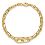 14k Polished Paperclip and Oval Cable Link Double Strand 7.5 inch Bracelet