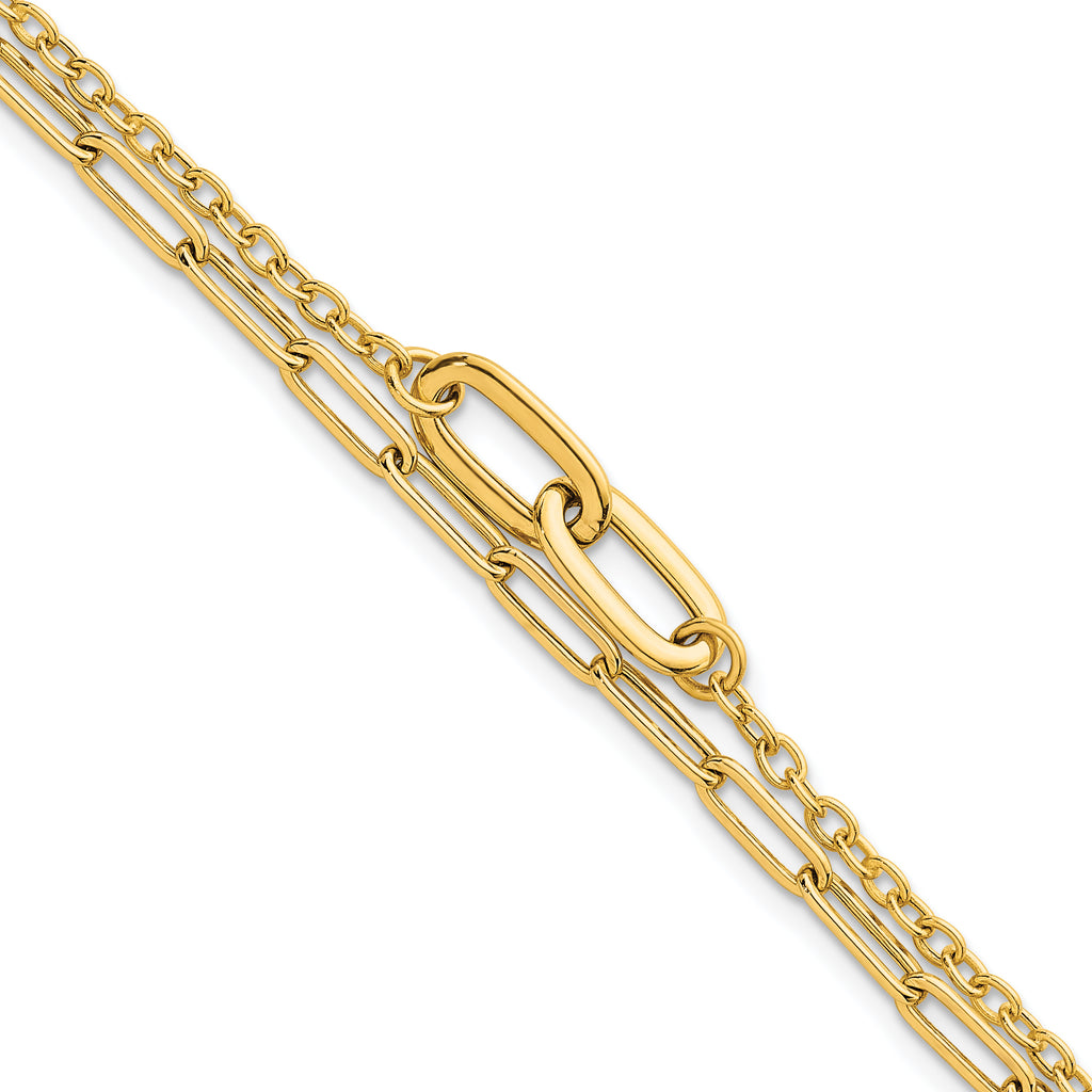 14k Polished Paperclip and Oval Cable Link Double Strand 7.5 inch Bracelet