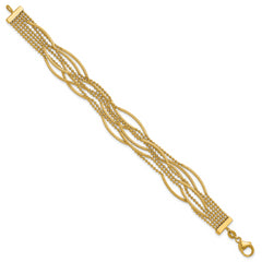 14k Polished and Textured Multi Strand Beaded 7.25 inch Bracelet