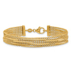 14k Polished and Textured Multi Strand Beaded 7.25 inch Bracelet