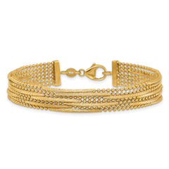 14k Polished and Textured Multi Strand Beaded 7.25 inch Bracelet