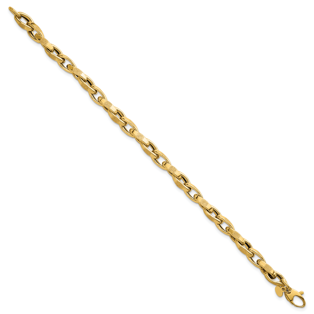 14k Polished Fancy Textured Oval Twisted Open Link 7.5 inch Bracelet