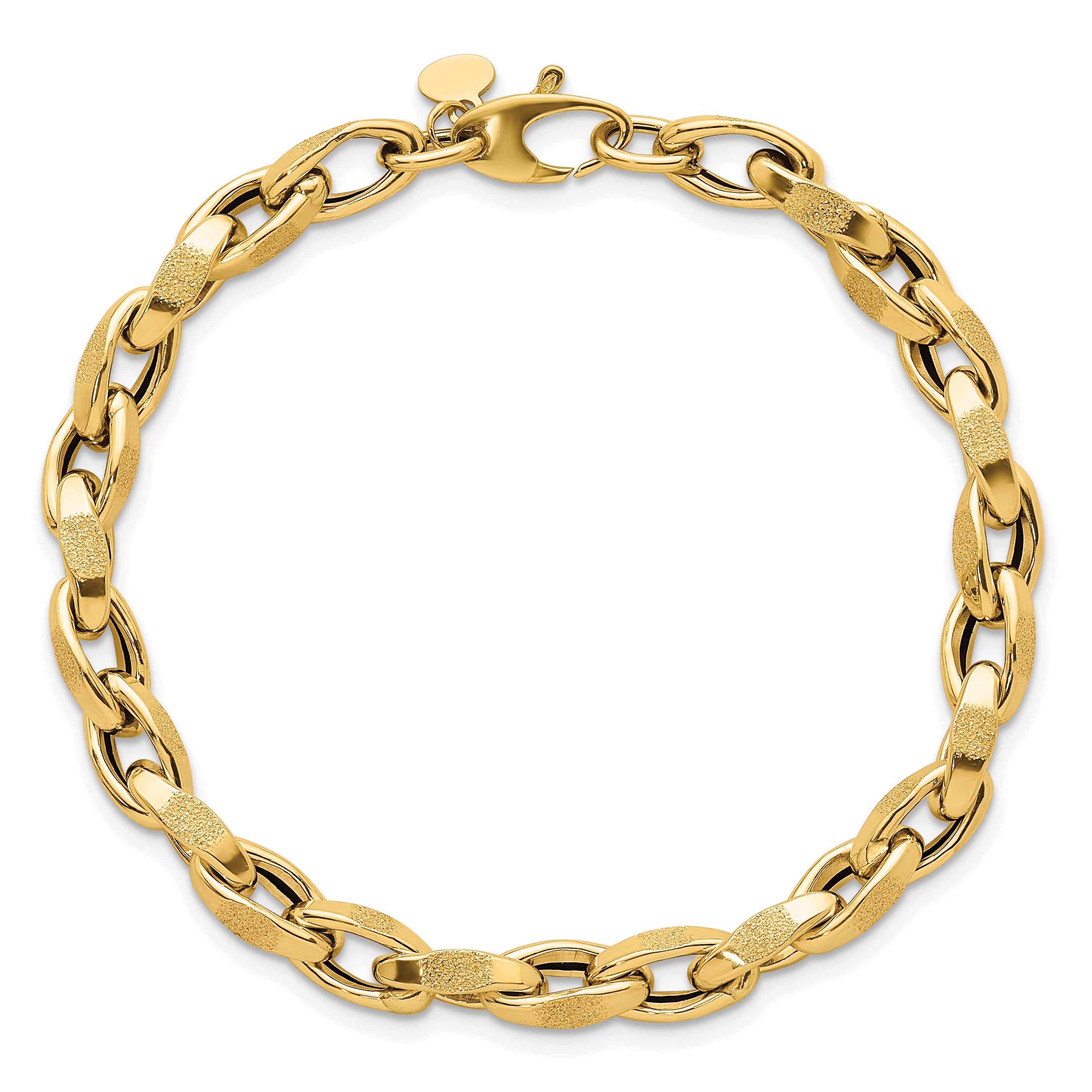 14k Polished Fancy Textured Oval Twisted Open Link 7.5 inch Bracelet