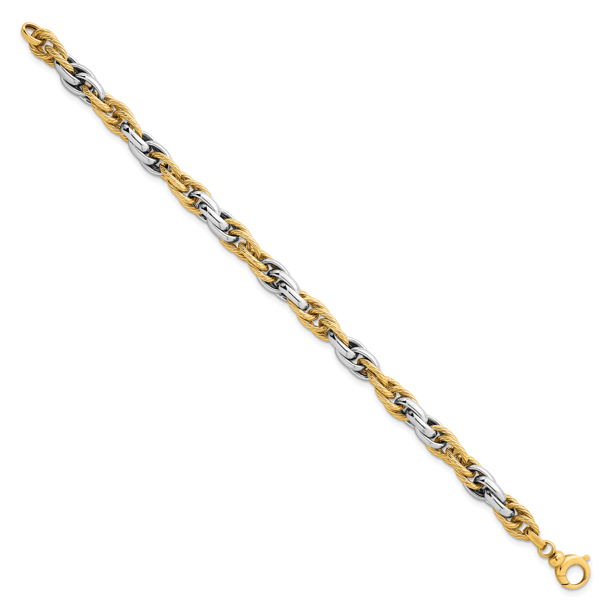14k Two-tone Polished and Twisted 6.5mm Lightweight Fancy Rope Link 7 inch Bracelet Secondary image