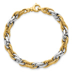 14k Two-tone Polished and Twisted 6.5mm Lightweight Fancy Rope Link 7 inch Bracelet