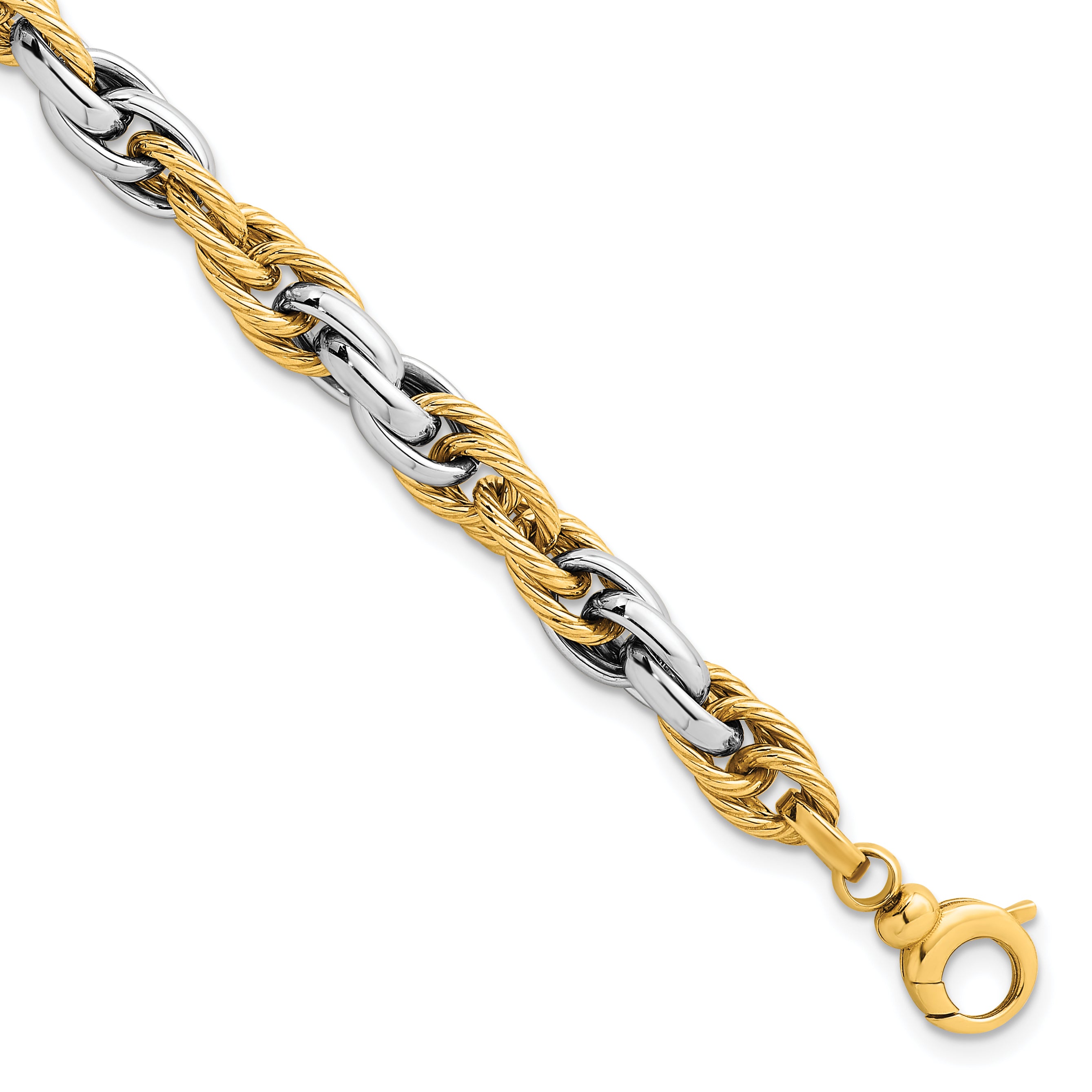 14k Two-tone Polished and Twisted 6.5mm Lightweight Fancy Rope Link 7 inch Bracelet Main image