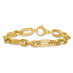 14k Polished 8.8mm Diamond-cut Fancy Figaro Link 7.5 inch Bracelet