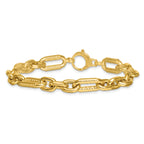 Fancy Figaro Link Bracelet in 14K Yellow Gold, 8.85mm, 7.5 Inch - Sophia Jewelers