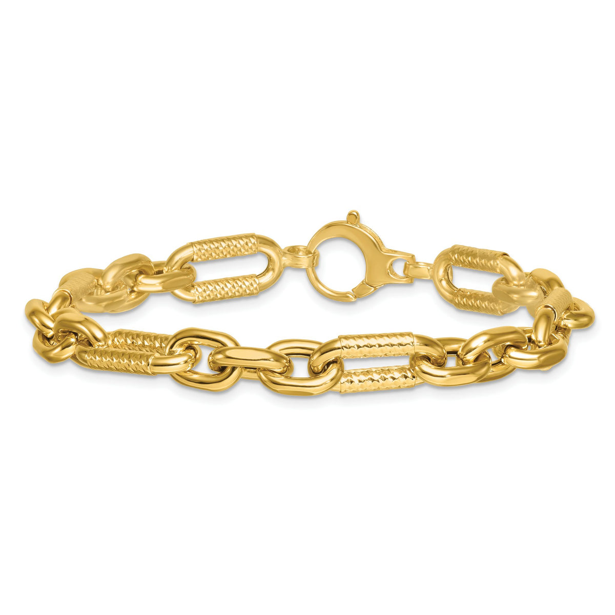 Fancy Figaro Link Bracelet in 14K Yellow Gold, 8.85mm, 7.5 Inch - Sophia Jewelers