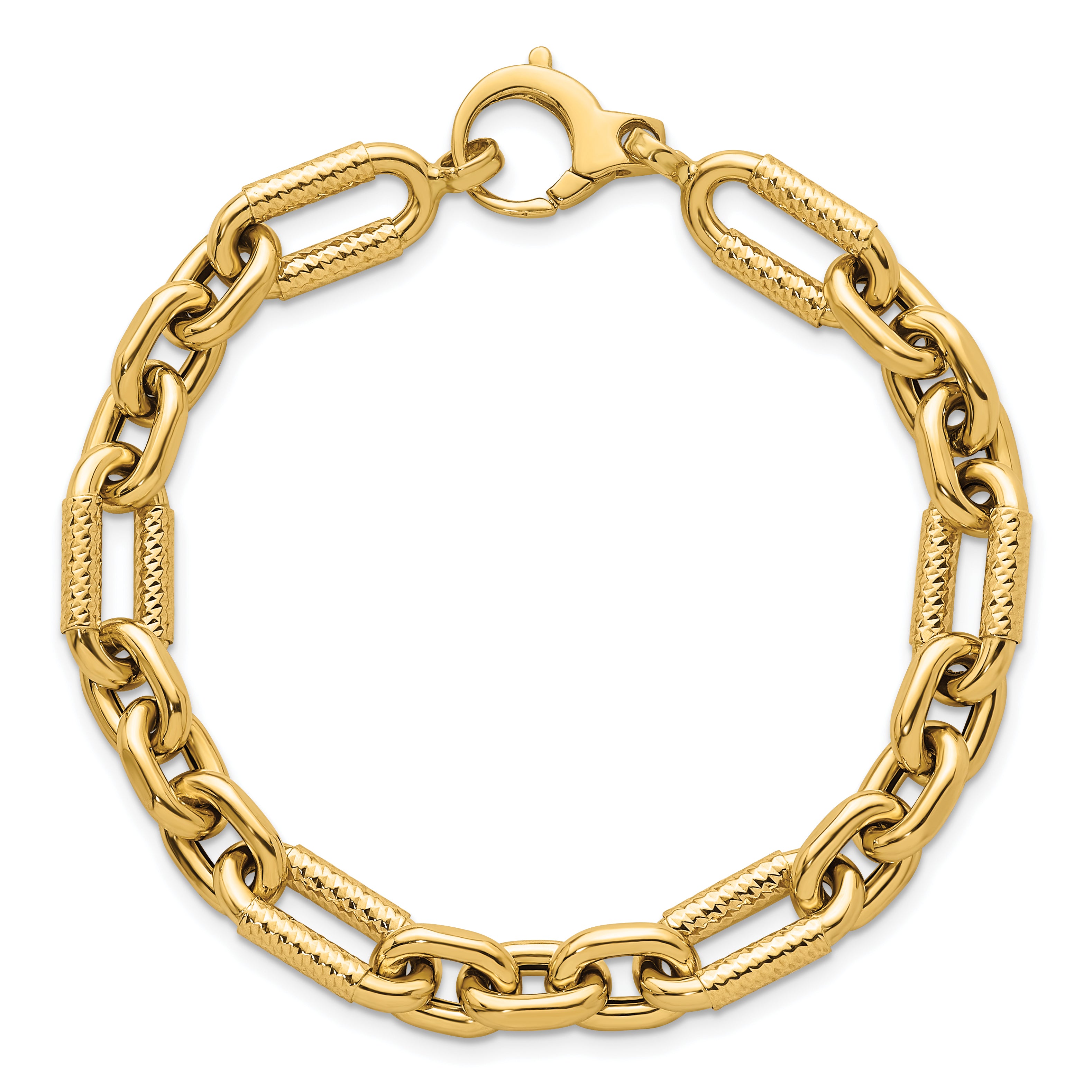 14k Polished 8.8mm Diamond-cut Fancy Figaro Link 7.5 inch Bracelet