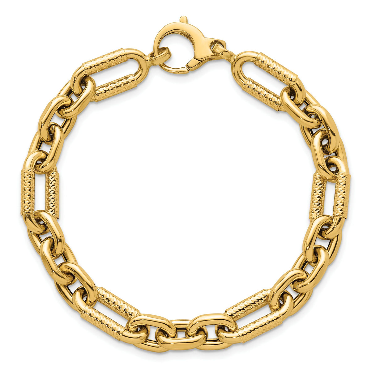 Fancy Figaro Link Bracelet in 14K Yellow Gold, 8.85mm, 7.5 Inch - Sophia Jewelers