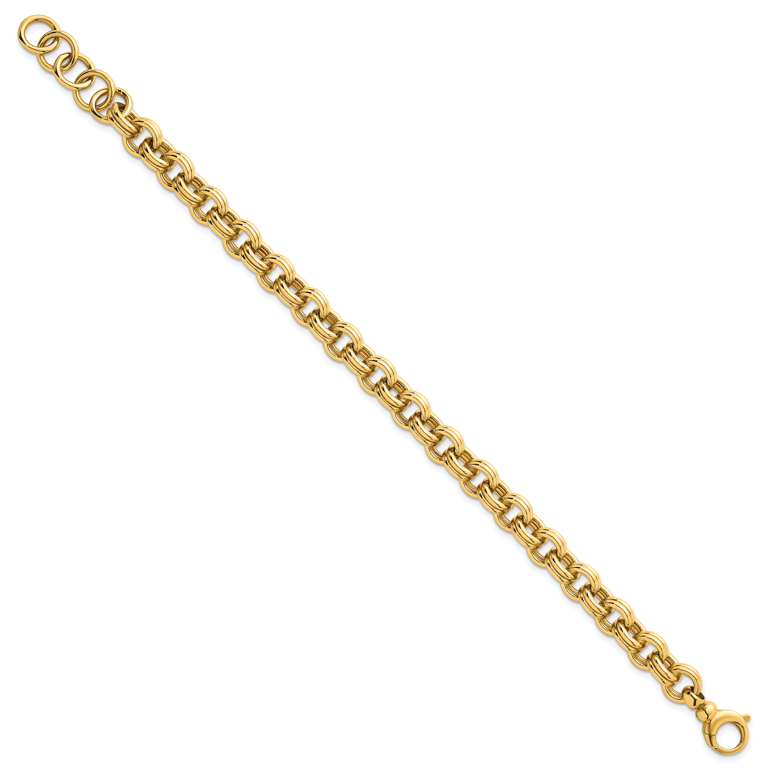 14k Polished 8.5mm Lightweight Double Link Cable 7.5 inch Bracelet Plus 0.75 inch Extender Secondary image
