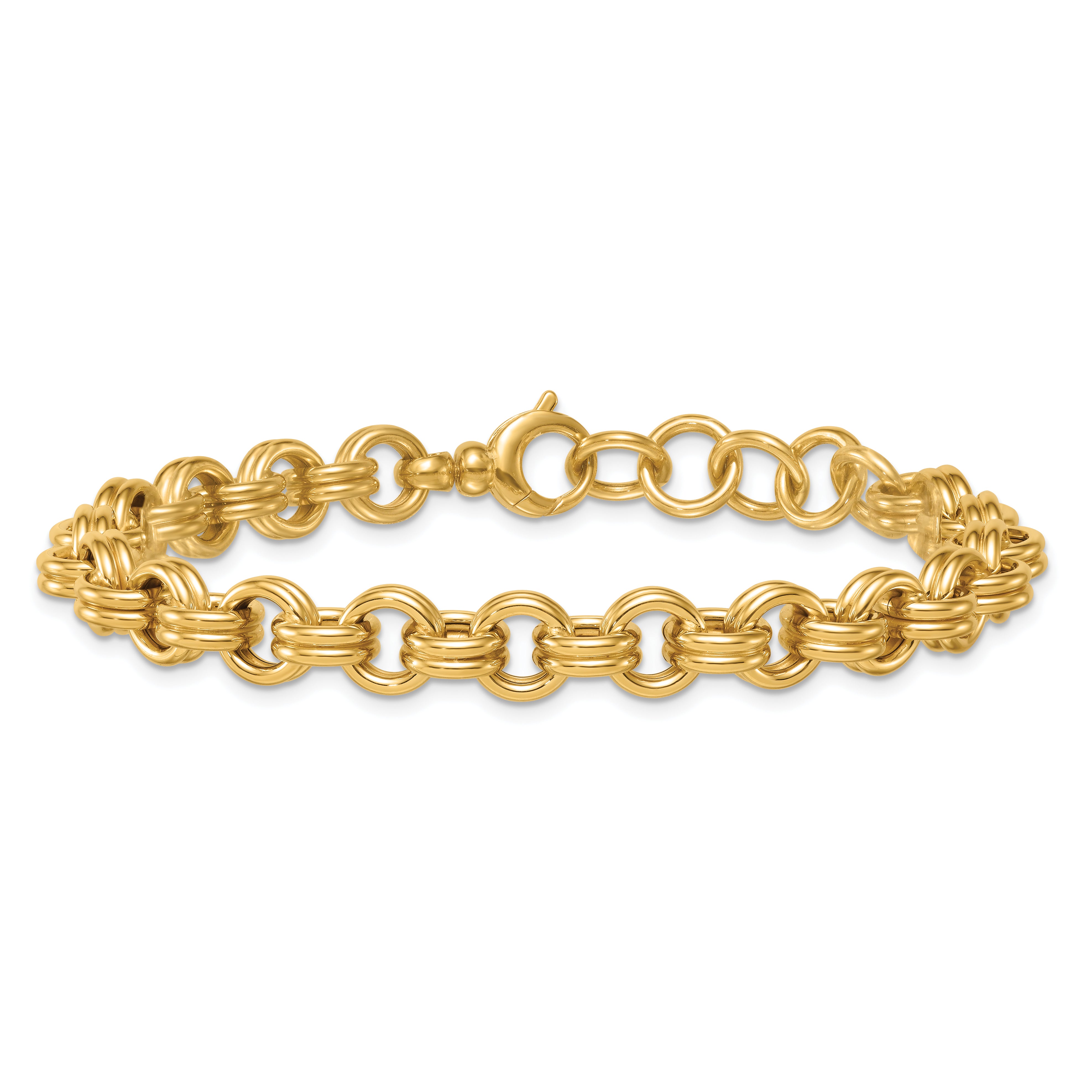 14k Polished 8.5mm Lightweight Double Link Cable 7.5 inch Bracelet Plus 0.75 inch Extender