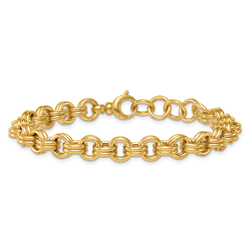14k Polished 8.5mm Lightweight Double Link Cable 7.5 inch Bracelet Plus 0.75 inch Extender