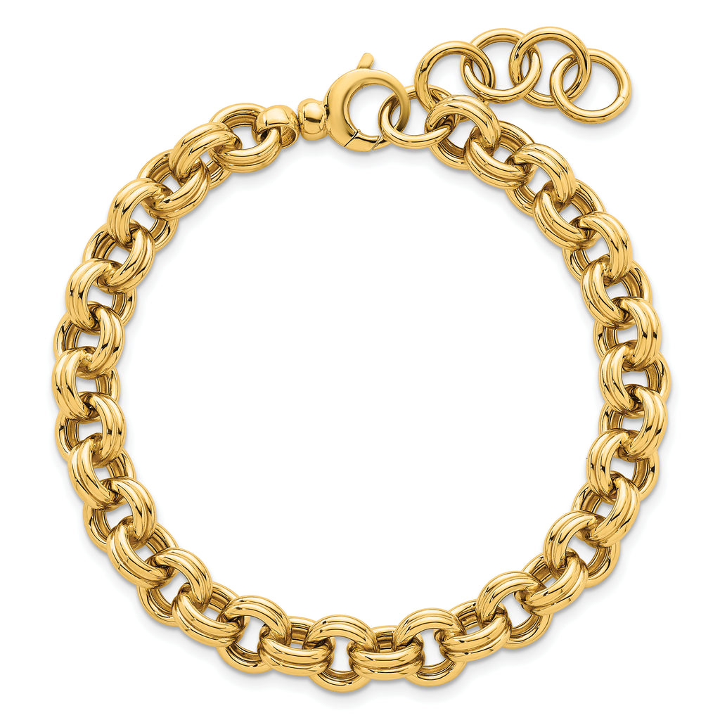 14k Polished 8.5mm Lightweight Double Link Cable 7.5 inch Bracelet Plus 0.75 inch Extender