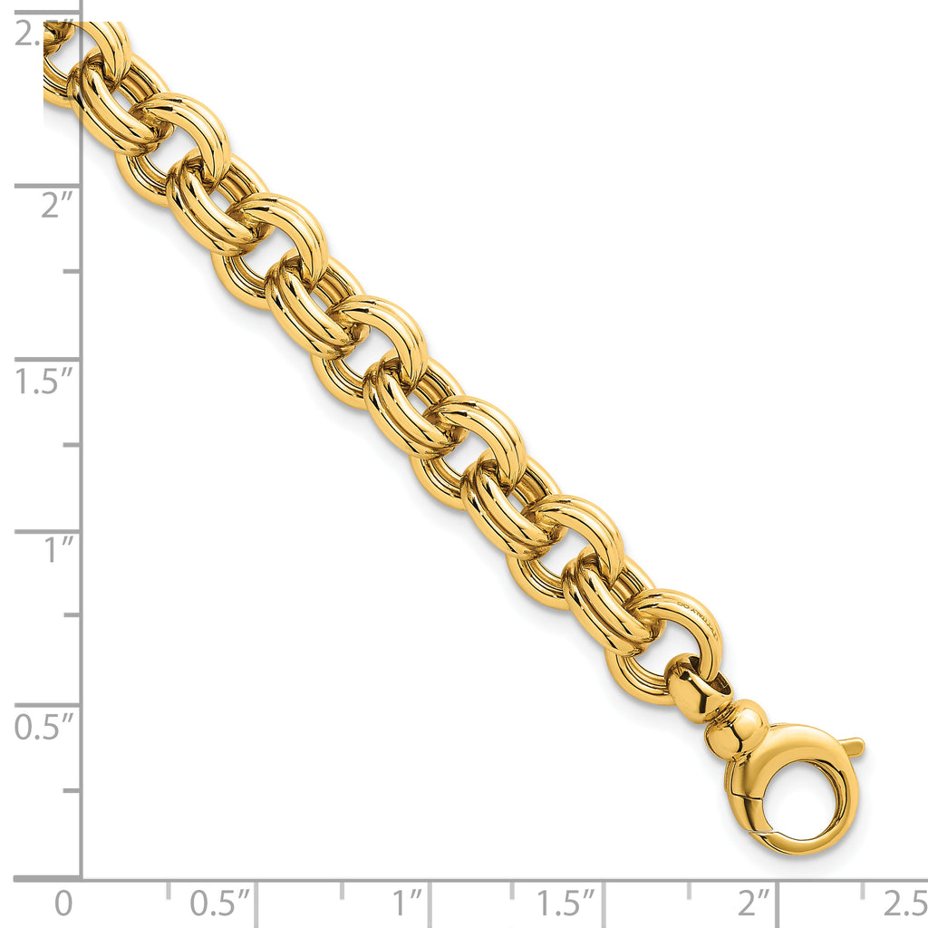 14k Polished 8.5mm Lightweight Double Link Cable 7.5 inch Bracelet Plus 0.75 inch Extender