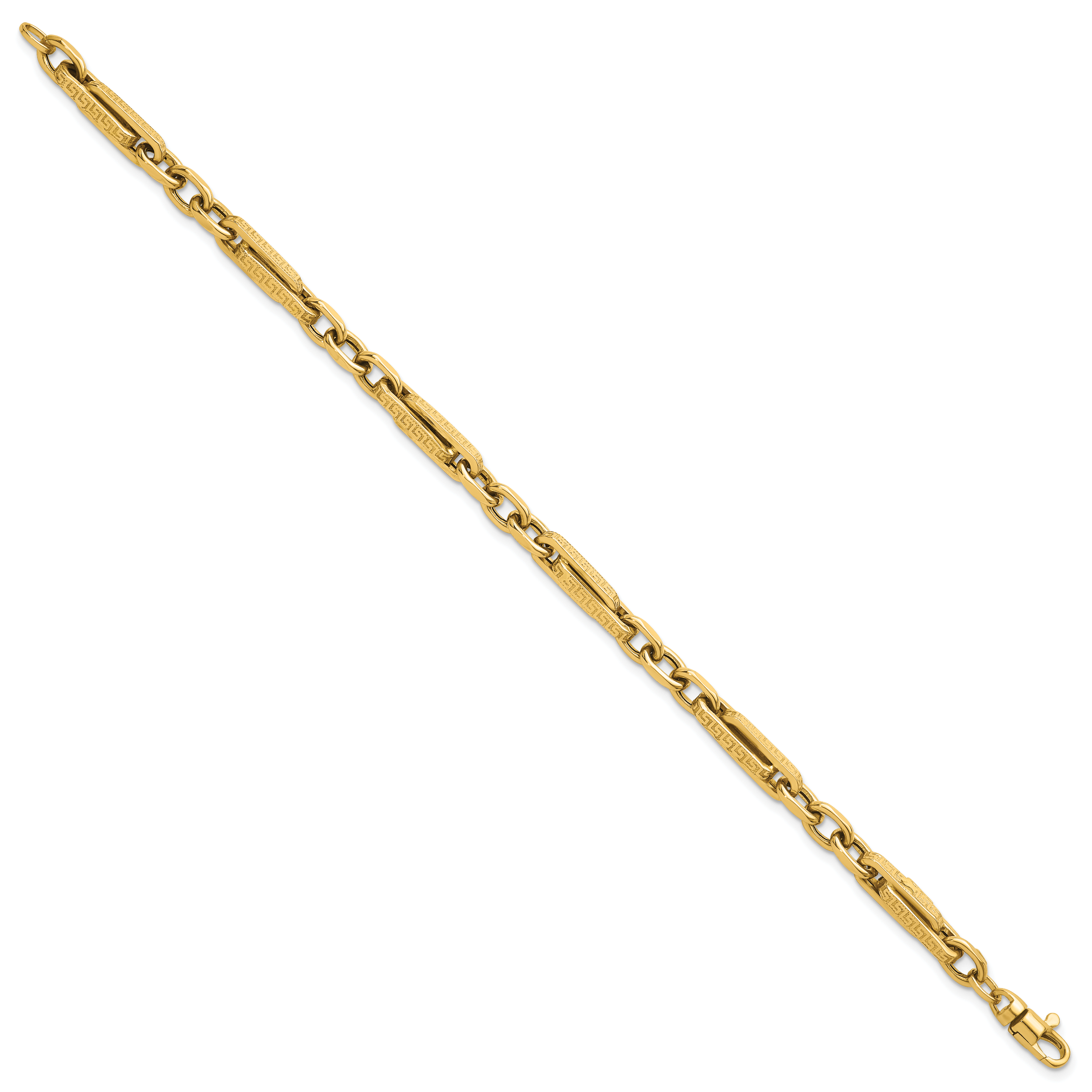 14k Polished and Textured 4.8mm Greek Key Design Links 7.75 inch Bracelet