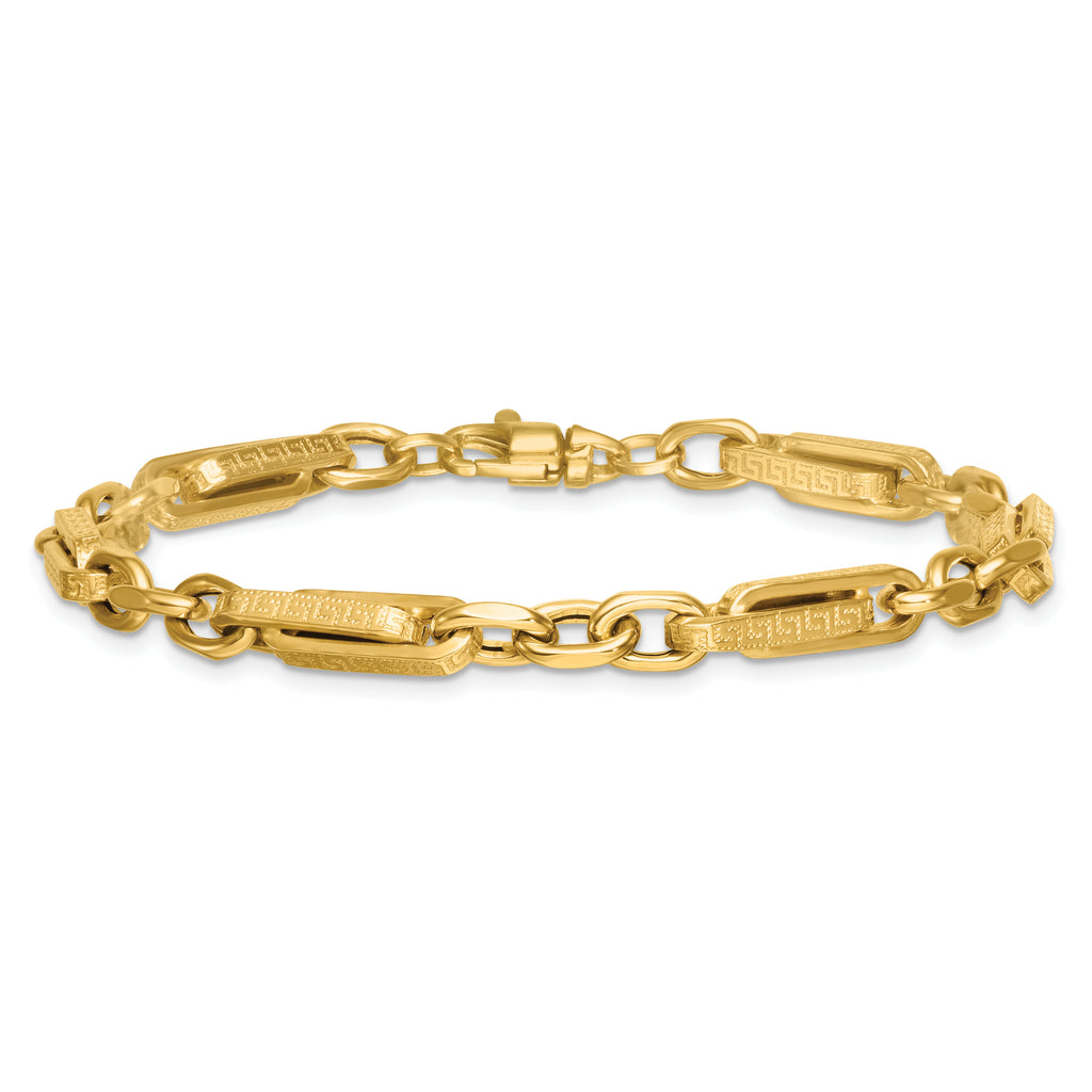 14k Polished and Textured 4.8mm Greek Key Design Links 7.75 inch Bracelet