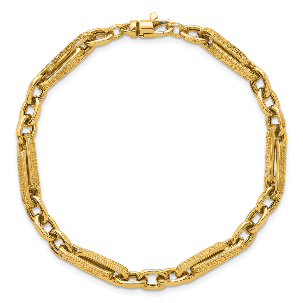 14k Polished and Textured 4.8mm Greek Key Design Links 7.75 inch Bracelet