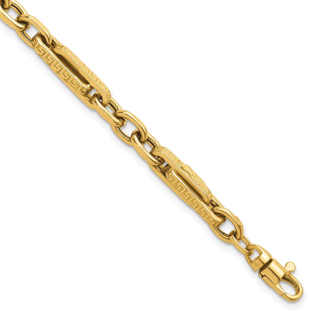 14k Polished and Textured 4.8mm Greek Key Design Links 7.75 inch Bracelet
