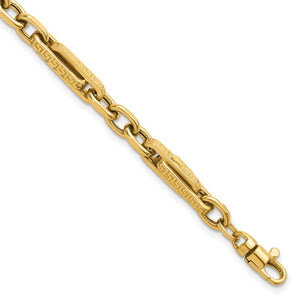 Greek Key Links Bracelet in 14K Yellow Gold, 4.85mm Textured, 7.8 Inch - Sophia Jewelers
