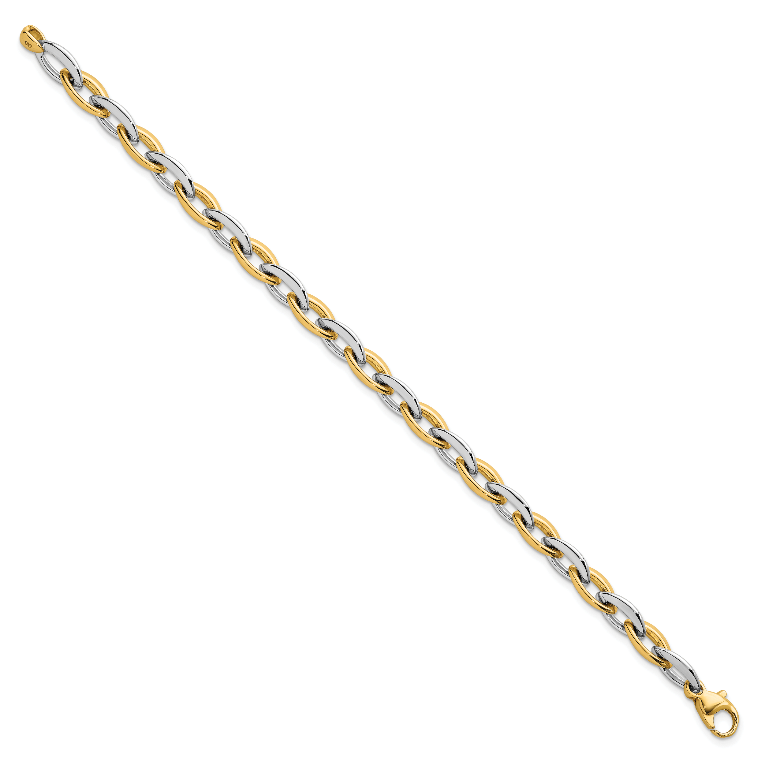 14k Two-tone Polished 7mm Oval Link 7.25 inch Bracelet Secondary image