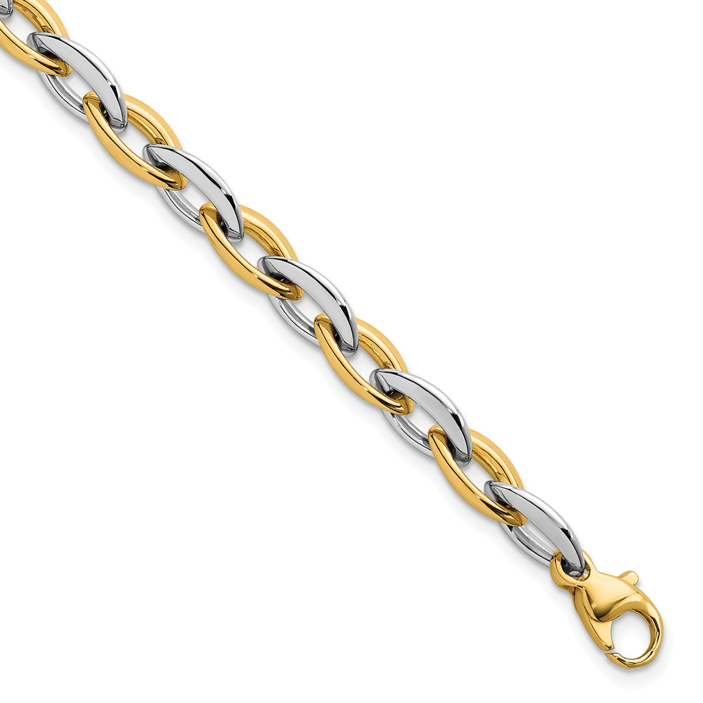 14k Two-tone Polished 7mm Oval Link 7.25 inch Bracelet