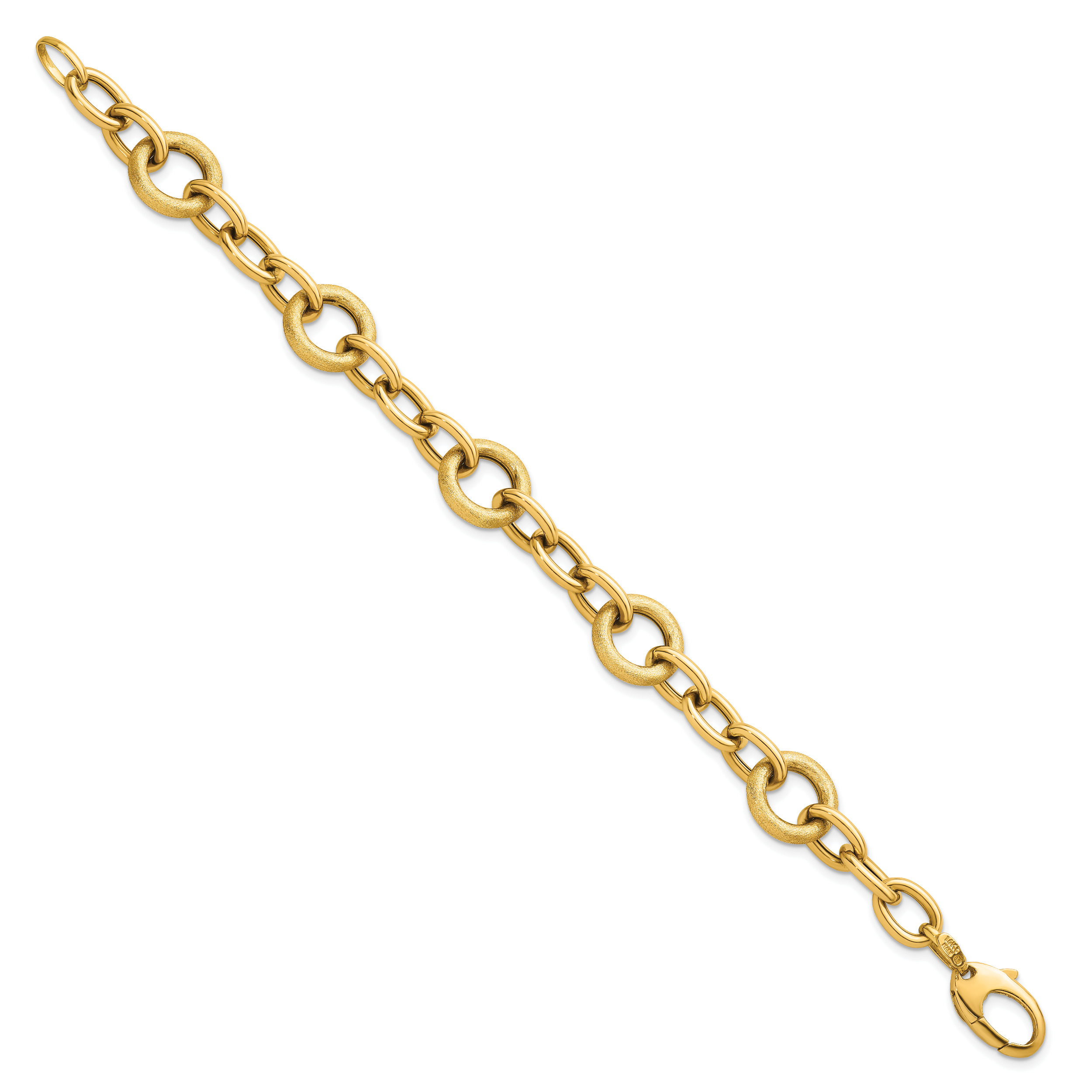 14K Polished and Textured Fancy Oval and Round Link 7.5 inch Bracelet Secondary image