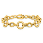 14K Polished and Textured Fancy Oval and Round Link 7.5 inch Bracelet