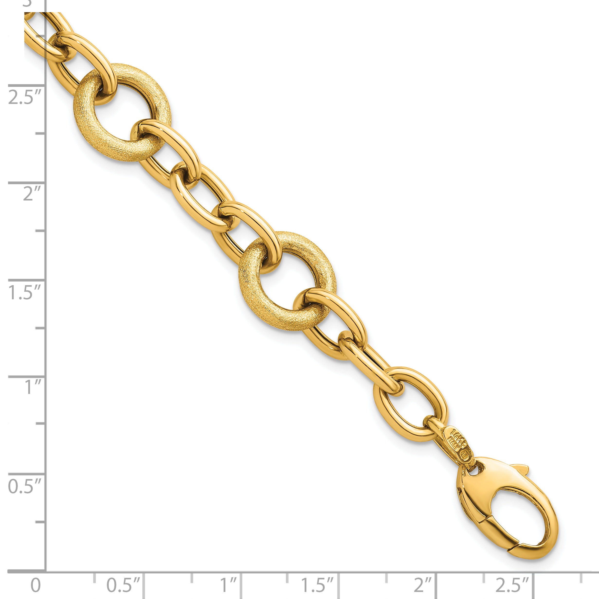 14K Polished and Textured Fancy Oval and Round Link 7.5 inch Bracelet