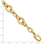 14K Polished and Textured Fancy Oval and Round Link 7.5 inch Bracelet