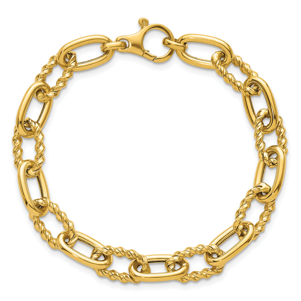 14K Polished 8mm Fancy and Twisted Oval Link 7.5 inch Bracelet