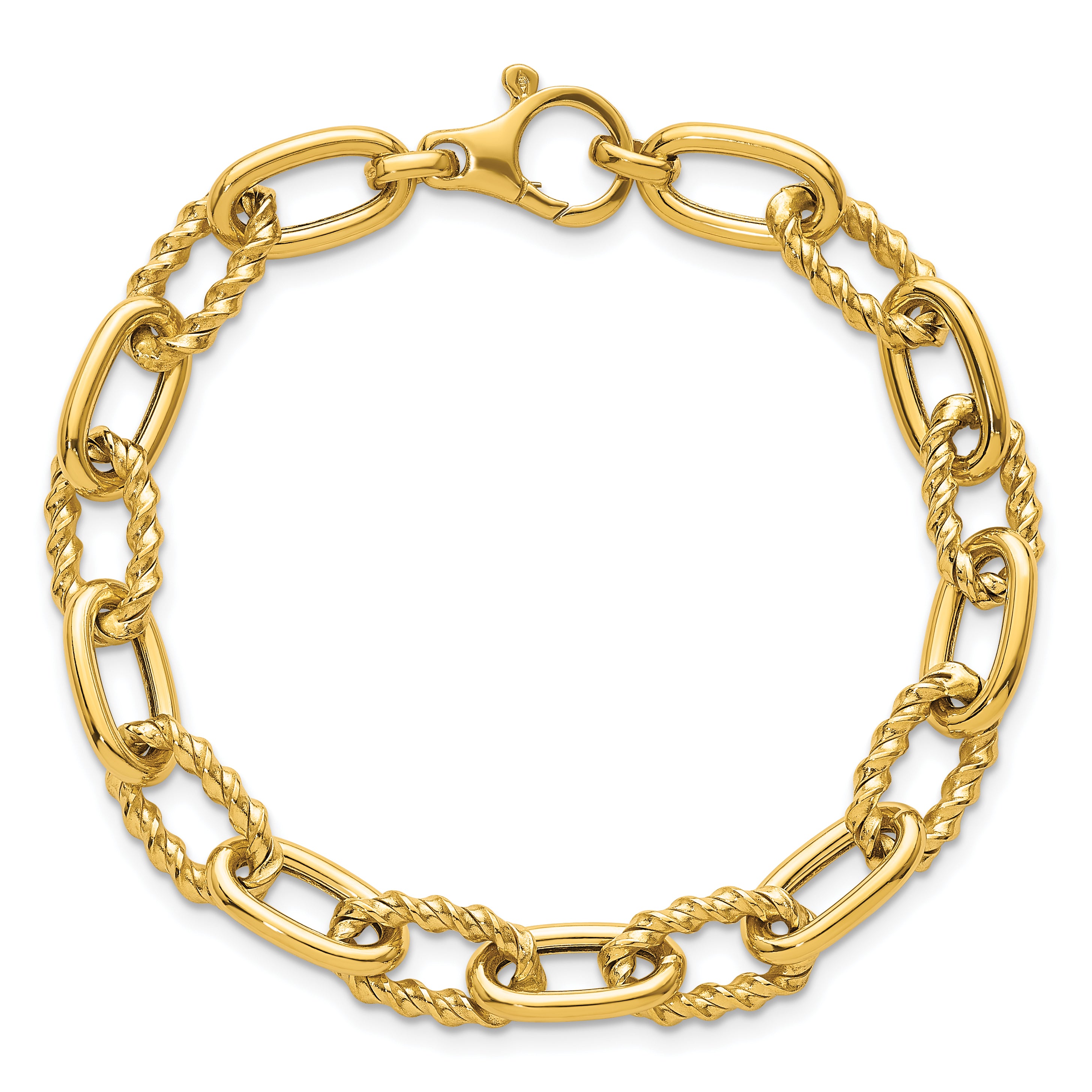 14K Polished 8mm Fancy and Twisted Oval Link 7.5 inch Bracelet