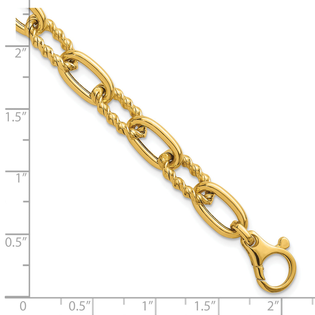 14K Polished 8mm Fancy and Twisted Oval Link 7.5 inch Bracelet