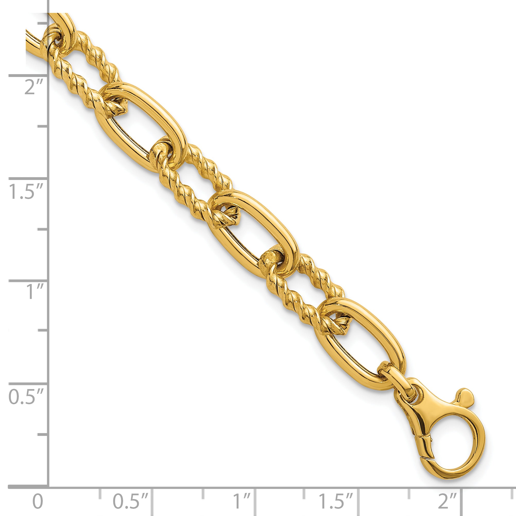 14K Polished 8mm Fancy and Twisted Oval Link 7.5 inch Bracelet