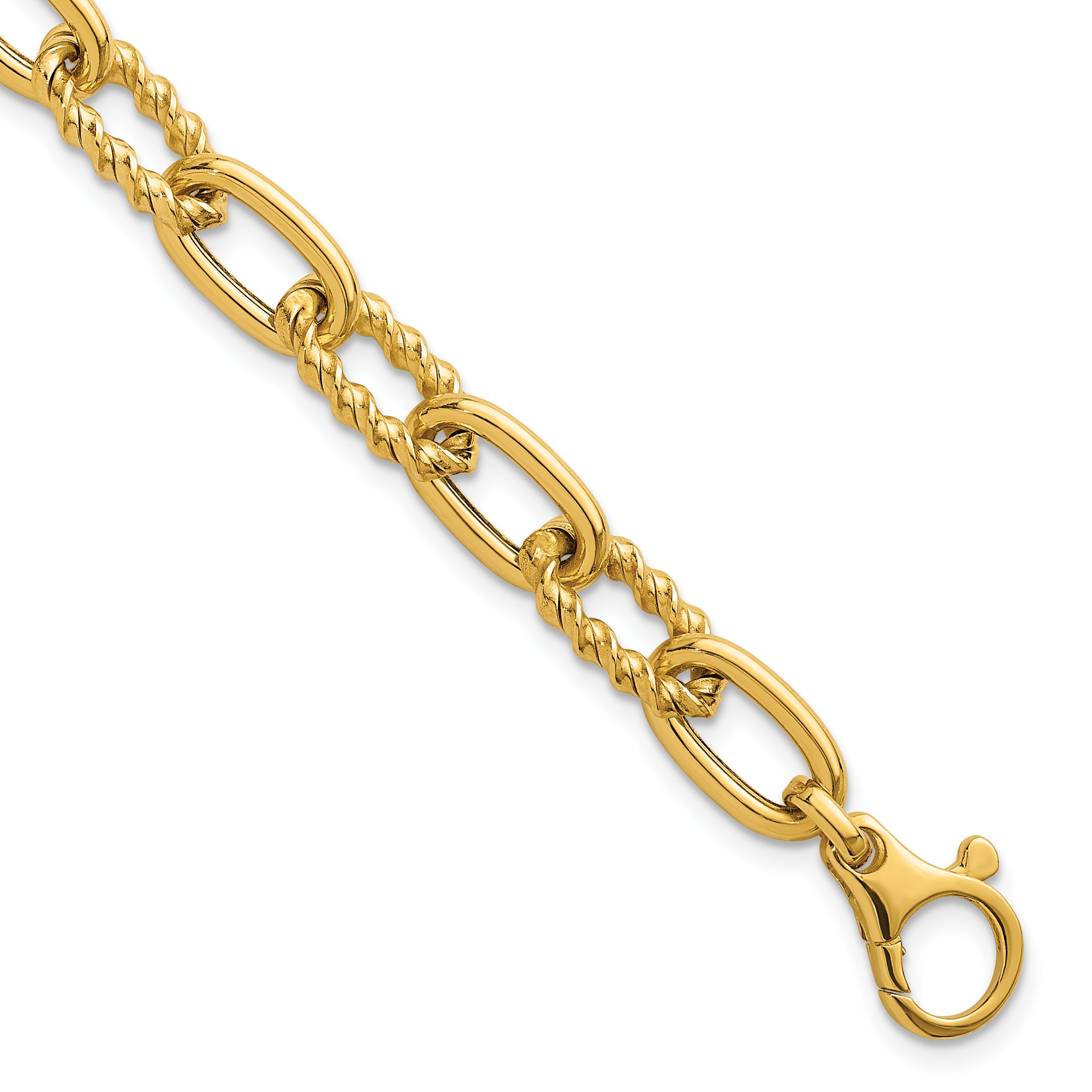 14K Polished 8mm Fancy and Twisted Oval Link 7.5 inch Bracelet