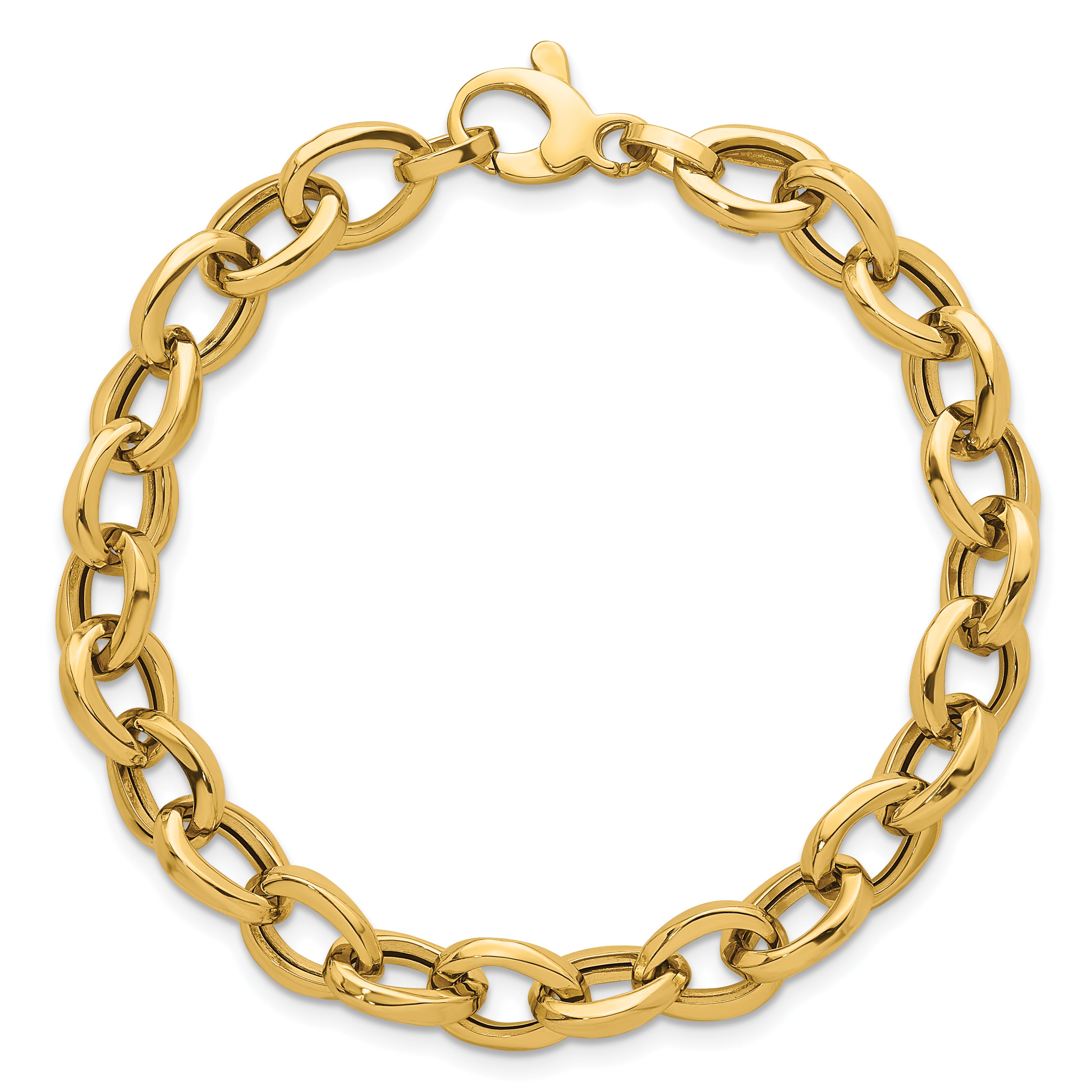 14k Polished 7.8mm Fancy Oval Cable Link 7.5 inch Bracelet