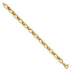 14K Polished and Textured Greek Key Etched 10mm Fancy Oval Link 7.75 inch Bracelet