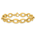 14K Polished and Textured Greek Key Etched 10mm Fancy Oval Link 7.75 inch Bracelet