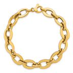 14K Polished and Textured Greek Key Etched 10mm Fancy Oval Link 7.75 inch Bracelet