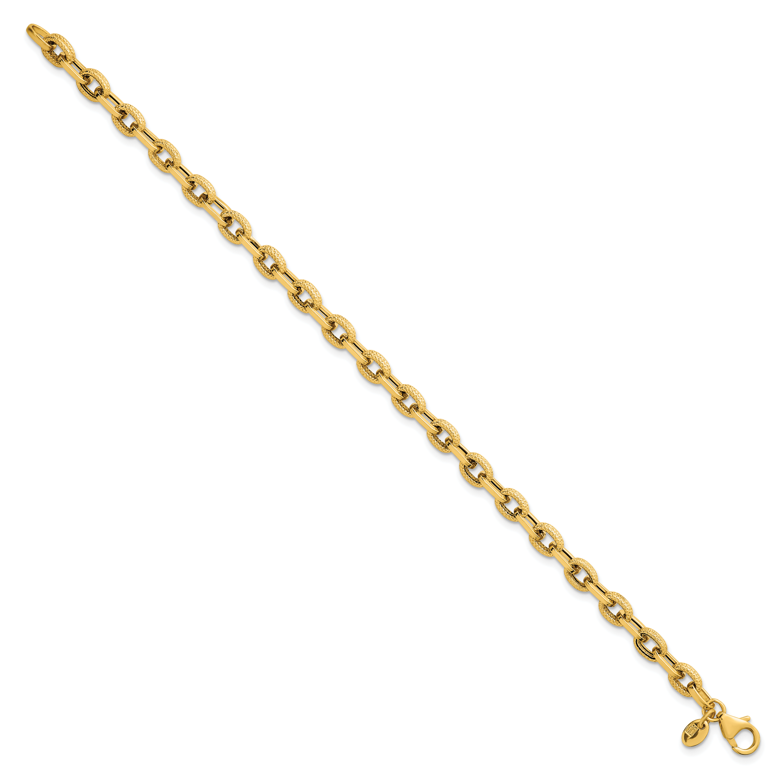 14k Polished and Textured 4.9mm Fancy Cable Link 7.5 inch Bracelet Secondary image